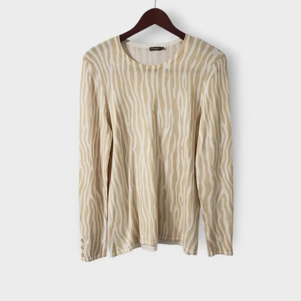 J. Mclaughlin Modal Stretch Zebra Print Sweater Lightweight Tan Cream Medium